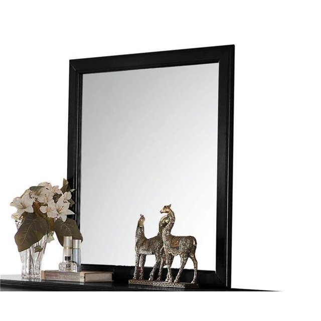 Transitional Style Mirror with Raised Wooden Frame, Black and Silver