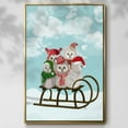 thumbnail image 2 of Christmas Christmas Owl Sled - Framed Gallery Wrapped Holiday Canvas - 25 x 37 - Gold Frame, 2 of 8