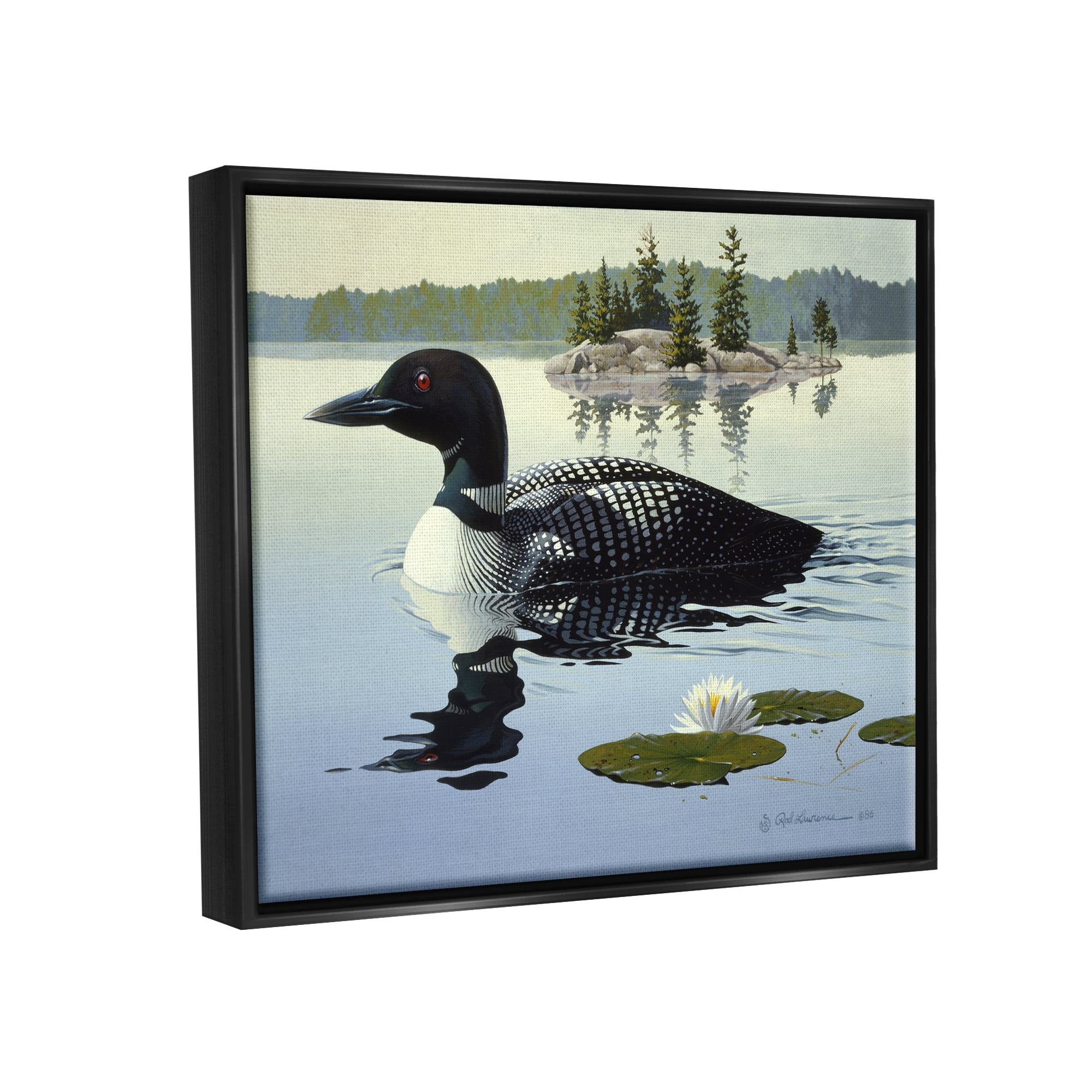 Stupell Industries Duck in Vast Pond Animals & Insects Painting Black Floater Framed Canvas Art Print Wall Art, 31 x 25