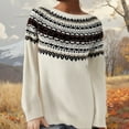 thumbnail image 2 of sususu Fair Isle Christmas Sweater Women Oversized Knitted Sweater Retro Lightweight Long Sleeve Boat Neck Pullover Jumper Top,A02-Black,XXXL, 2 of 5