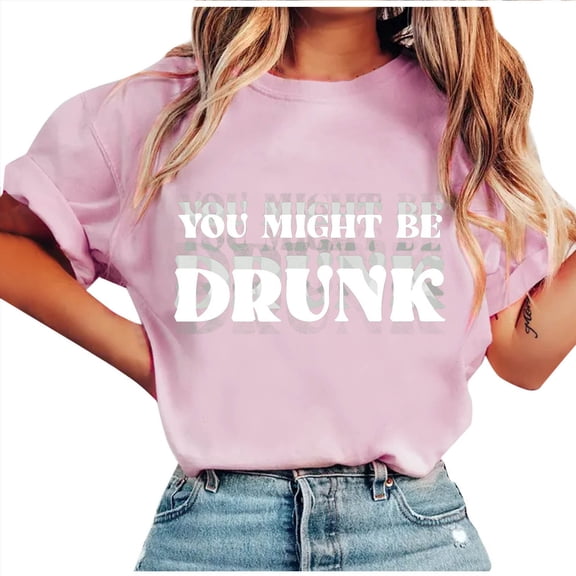 Felirenzacia Women's Funny Graphic Shirts Crewneck Short Sleeve Letter Printed Casual Summer Couple T-Shirts Pink,M
