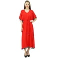 thumbnail image 3 of Bimba Robe Kaftan Longue en Rayonne pour Femme avec Pompon, Designer Chic, Maxi Caftan, 3 of 9