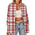thumbnail image 2 of Womens Plaid Long Sleeve Shirt Trendy Turn Down Collar Button Down Coats Casual Loose Fit Business Work Outfits, 2 of 5