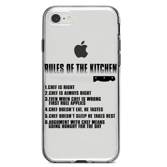 DistinctInk Clear Shockproof Hybrid Case for iPhone 7 8 SE (2020 Model) 4.7" Screen TPU Bumper Acrylic Back Tempered Glass Screen Protector - Rules of the Kitchen - Chef Is Right