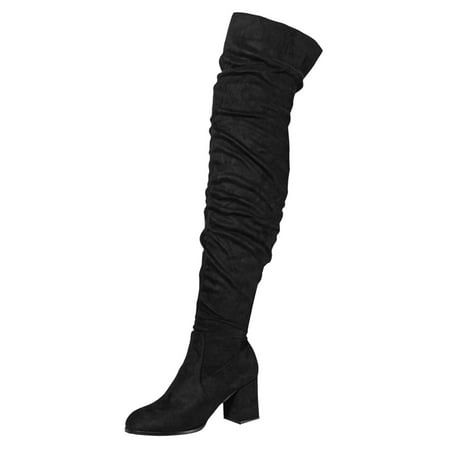 

Cowboy Boots for Women Women Shoes Fashion Knee Long Boots Thick High Heels Over Knee Pleated Suede Long Boots Riding Boots for Women Ladies Fahion Dress Tall Boots