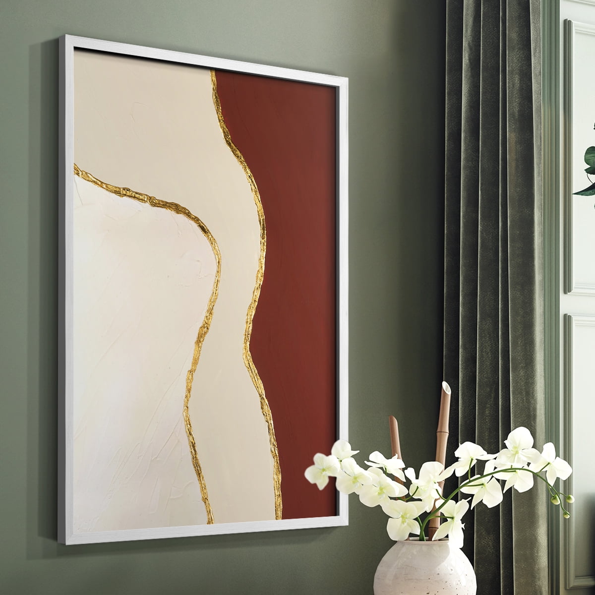 Allspice II Framed Print in White Solid Wood Framed Print No Nail Hanging