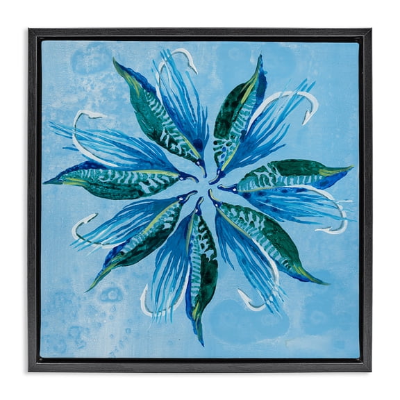 Stupell Industries Blue Flower Shape Design Floral Painting Black Floater Framed Canvas Art Print Wall Art, 18 x 18