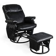 Fauteuil inclinable avec pouf, chaises de salon, fauteuil planeur en similicuir, rotation à 360 degrés, meubles de loisirs et de détente (noir)
