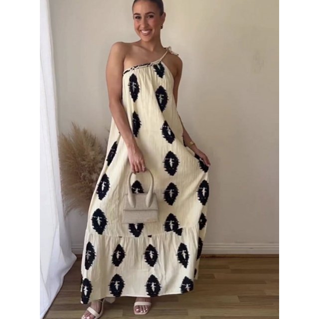 Vestido largo de tirantes con estampado para mujer, traje femenino de un hombro, Espalda descubierta, Irregular, elegante, holgado, Chic, para playa, Verano