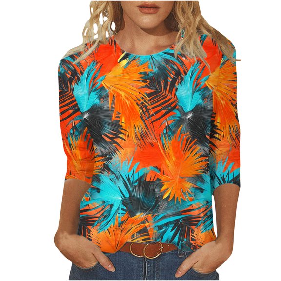 HAPIMO Women' Plus Size Flowy Crew Neck Tees Elegant Blouses Flower Print Tops Fashion Clothes Casual Loose Summer Tops for Women Dressy Tunic Multicolor XXL