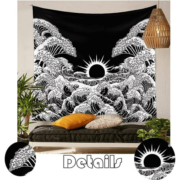 Pentasmile Tapiz De Olas De Mar, Tapiz Negro Para Colgar En La Pared, Decoración De Moda De Las Grandes Olas Para Recámara, Sala De Estar, Gran Surf