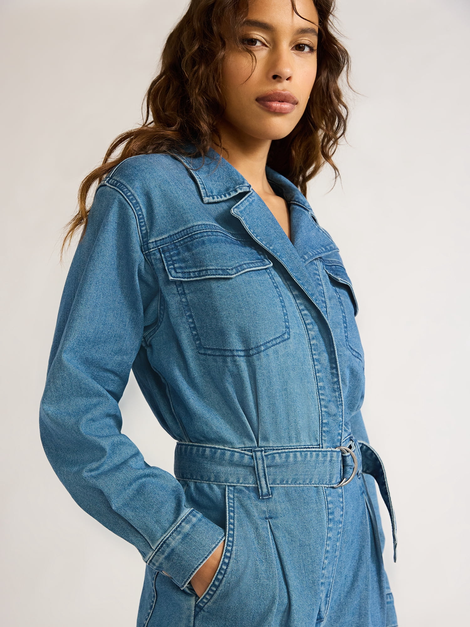 Sofia Jeans Women's and Women's Plus Size Utility Jumpsuit with Long Sleeves, 26" Inseam, Sizes XS-5X