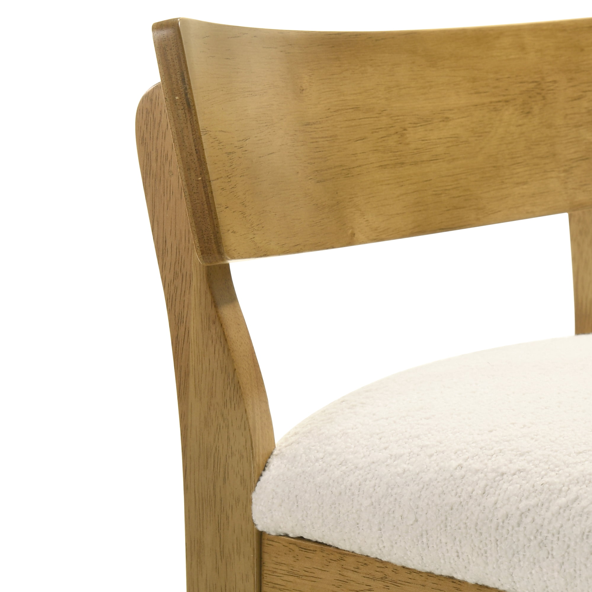 Merie Modern Transitional Wood Counter Height Kitchen Bar Stool in Amber Glow Finish with White Boucle Fabric Upholstered Seat