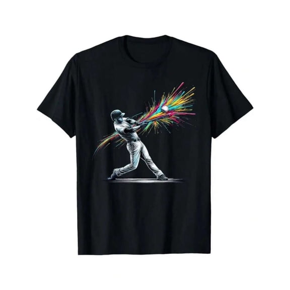 Boys' Vibrant Baseball Player Graphic T- Shirt, T-Shirt for Kids Youth, 180gsm, 100% Cotton