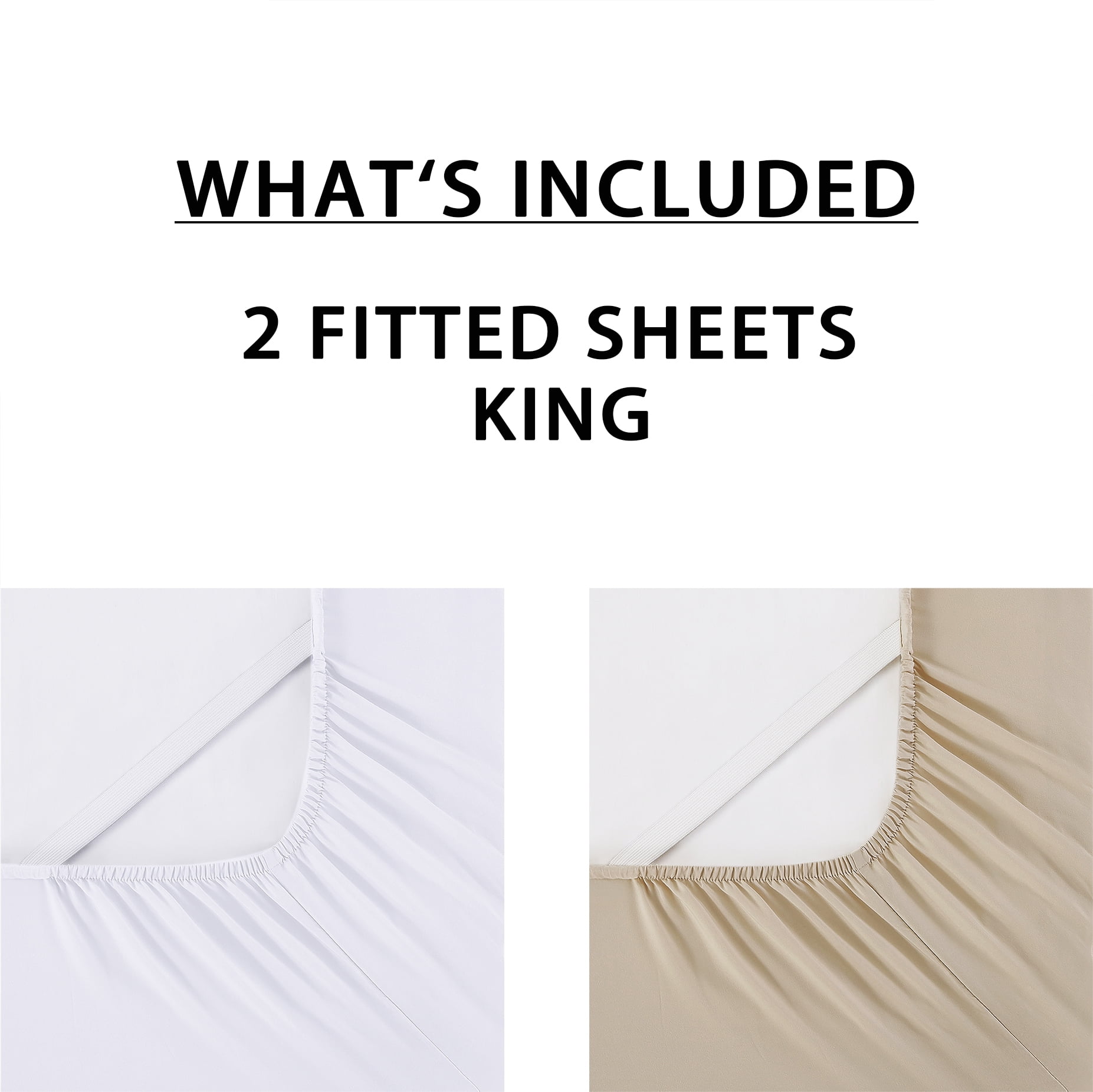 Mainstays Super Soft Microfiber 2-Pack Fitted Sheets, Arctic White/Papyrus Beige, King