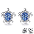 thumbnail image 1 of Pendientes de tortuga marina con diamantes azules en plata de ley 925 Pendientes de playa hawaianos de verano Pendientes hipoalergénicos Lindos pendientes Joyas Cumpleaños Graduación Gif, 1 of 5