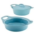 thumbnail image 2 of Rachael Ray Ceramic Casserole Bakers with Shared Lid Set, 3-Piece, Agave Blue, 2 of 8