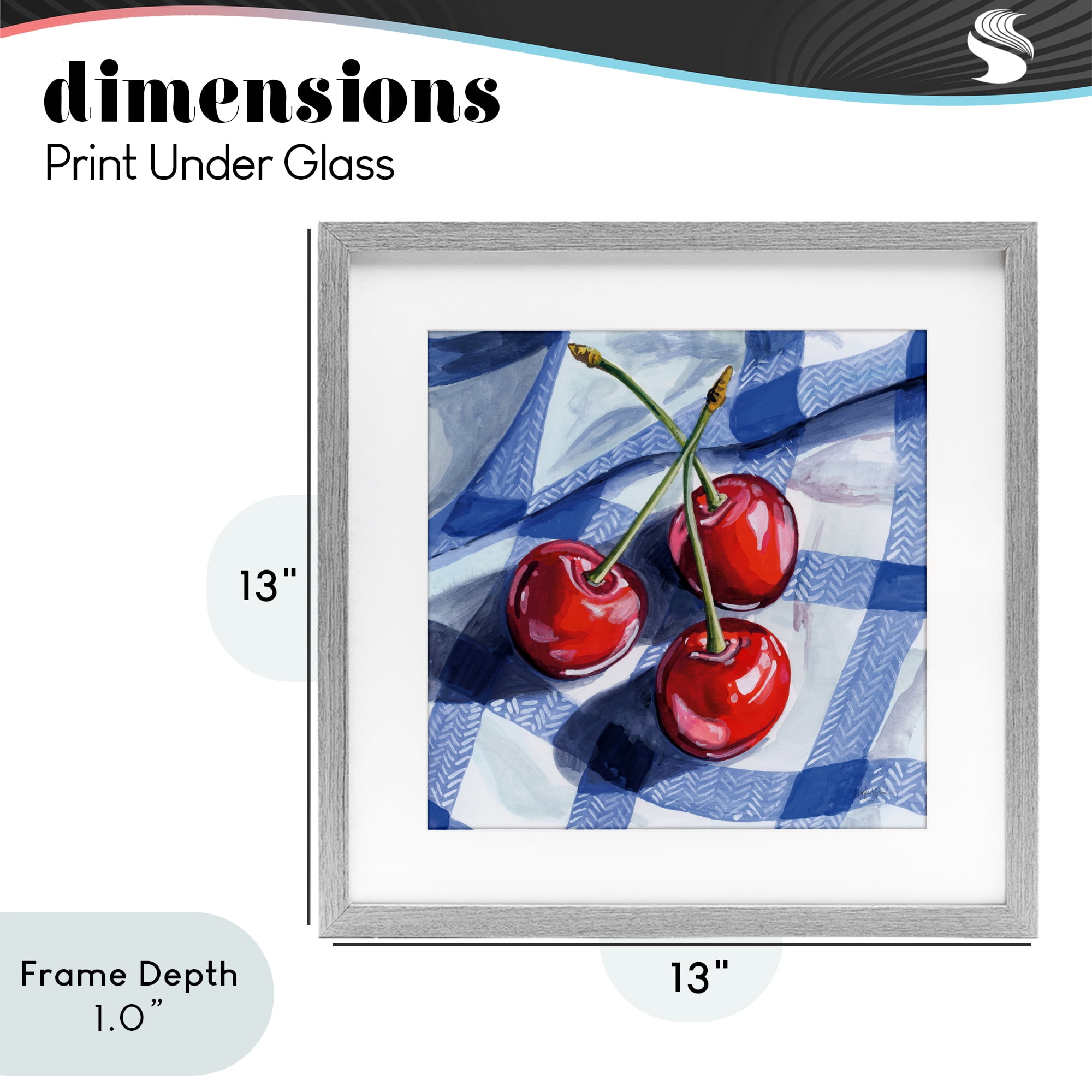 Stupell Industries Three Picnic Cherries on Gingham Gray Framed Print Under Glass, design by Kate Jarvik Birch