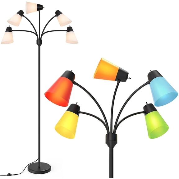 LED Floor Lamp, Medusa Multi Head Modern Tall, Rustic Adjustable Reading Standing Light for Living/Kids Room, Bedroom, Black