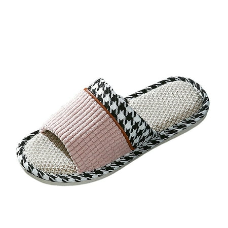 

Daznico Womens Sandals Women Indoor Non Slip Home Slippers Four Seasons Linen Slippers Couple House Slipper ( Pink 8.5-9 )