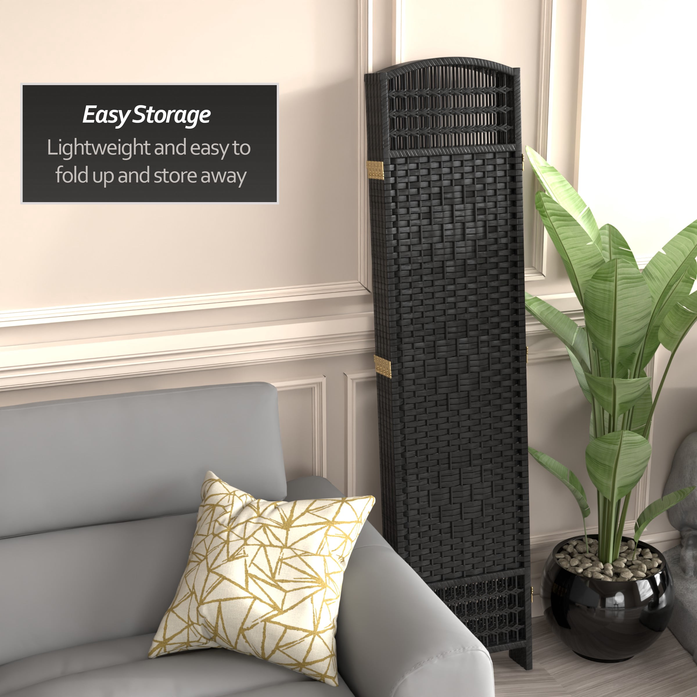 Red Lantern 5 1/2 ft. Tall Fiber Weave Room Divider - Black - 5 Panel