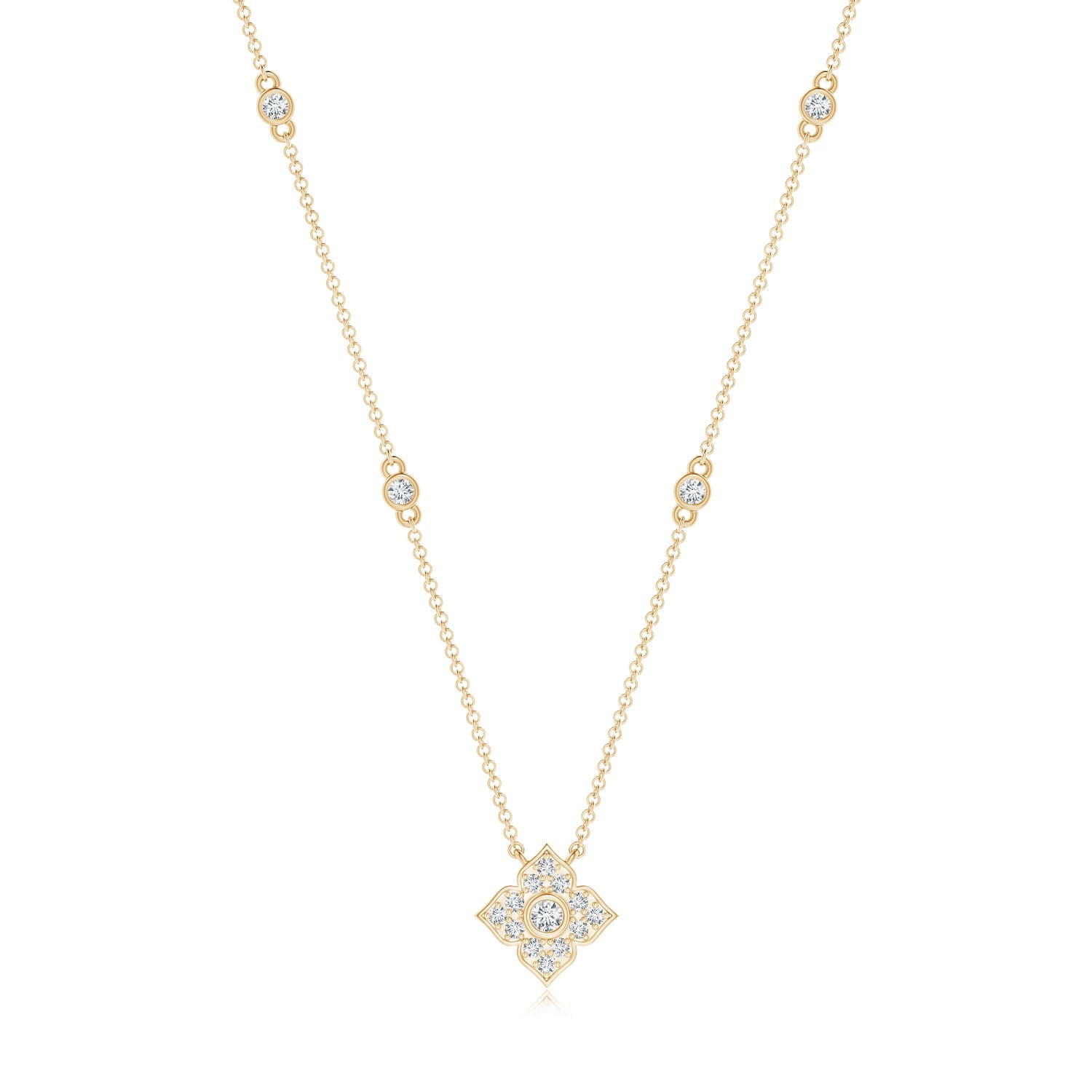 ANGARA Lab Grown Diamond Clover Station Necklace for Women in 14K Yellow Gold (Size-2.2mm| Color-F-G| Clarity-VS) | April Birthstone, Anniversary, Jewelry Gift for Women | Lab-Grown Diamond Necklace