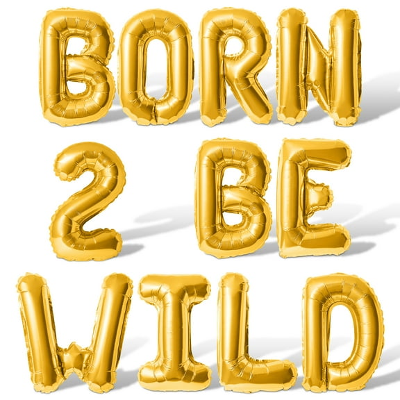 Letter Balloons - BORN 2 BE WILD 16" Inch Alphabet Letters Foil Mylar Balloon 2nd Birthday Party Banner (Gold)