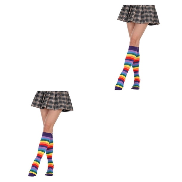 Calcetines a rayas hasta la rodilla Minnieouse 1 par arcoiris corazón único cómodos cálidos medias de moda Type10 NO10