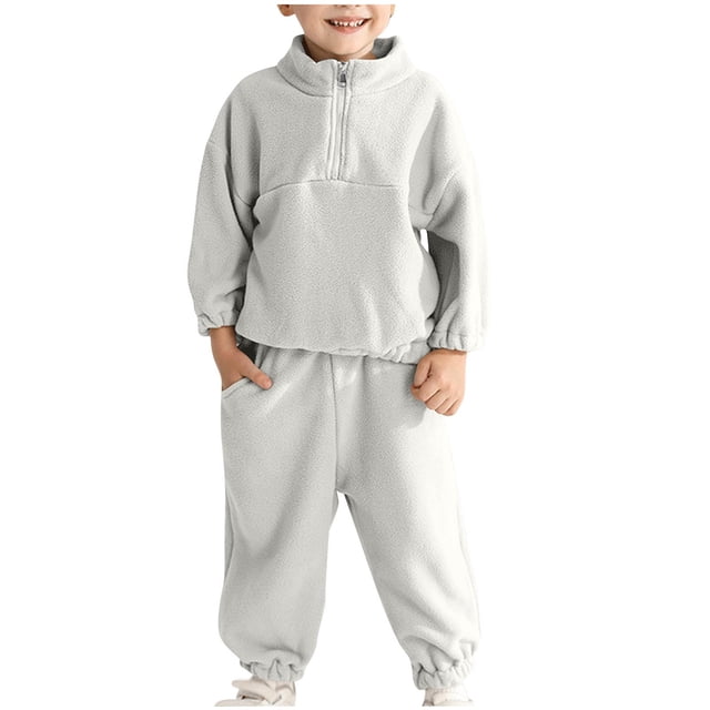 Odeerbi 6M-11Y Niños Niñas Trajes de Invierno Polipiel Sudaderas Cuello Mofle Con Media Cremallera Pantalones de Sudadera Niños Franela Manga Larga Ropa de Dormir Set