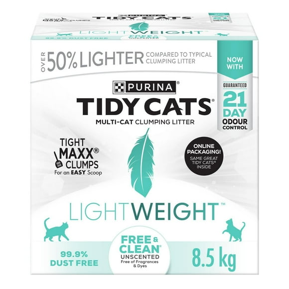 Tidy Cats Poids Plume Multi-chats Non parfumée Free & Clean, Litière pour Chats 8.5 kg