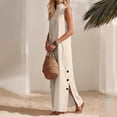 thumbnail image 5 of Dvprdro Mandarin Collar Sleeveless Button Front Side Slit Maxi Dress for Women Loose Fit A Line Summer Daily Solid, 5 of 8