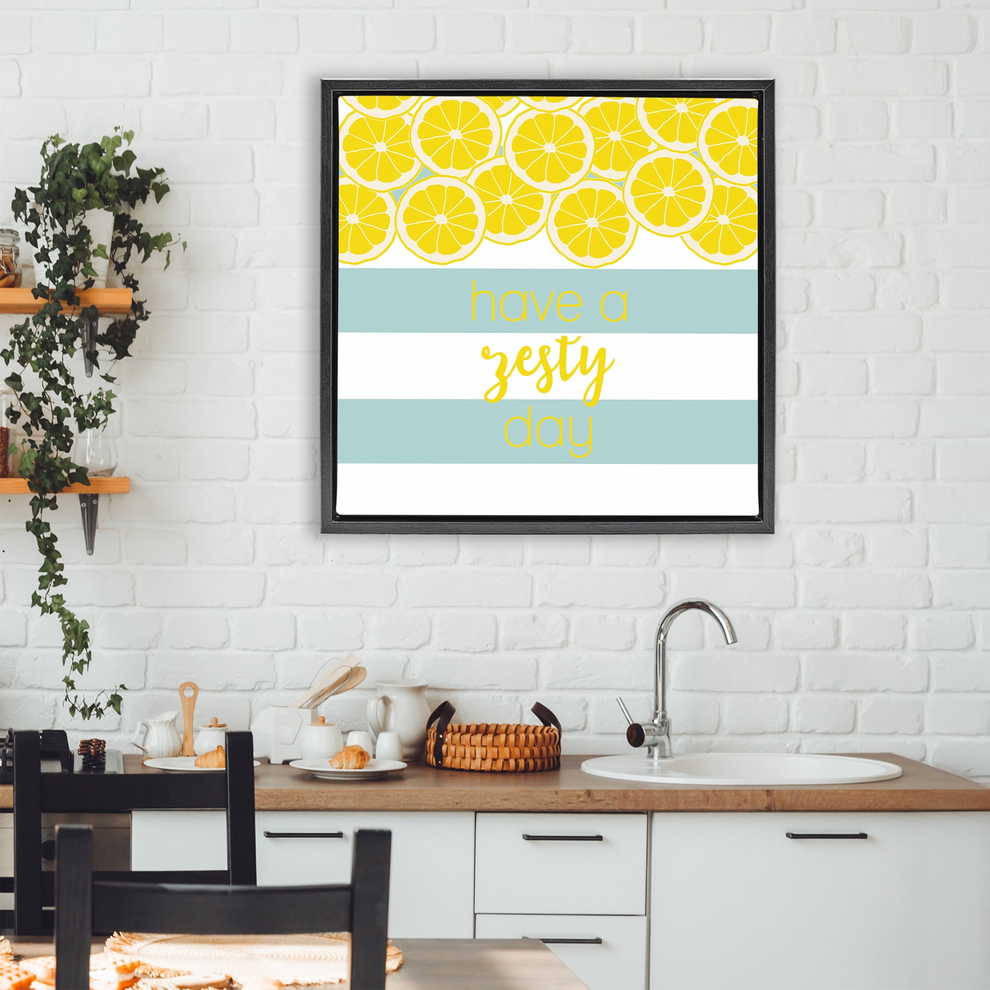 Stupell Industries Zesty Citrus with Stripes Black Framed Floater Canvas Wall Art, design by Anna Quach