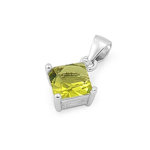 Solitaire Elegant Square Pendant Simulated Peridot .925 Sterling Silver Charm Jewelry Female Unisex