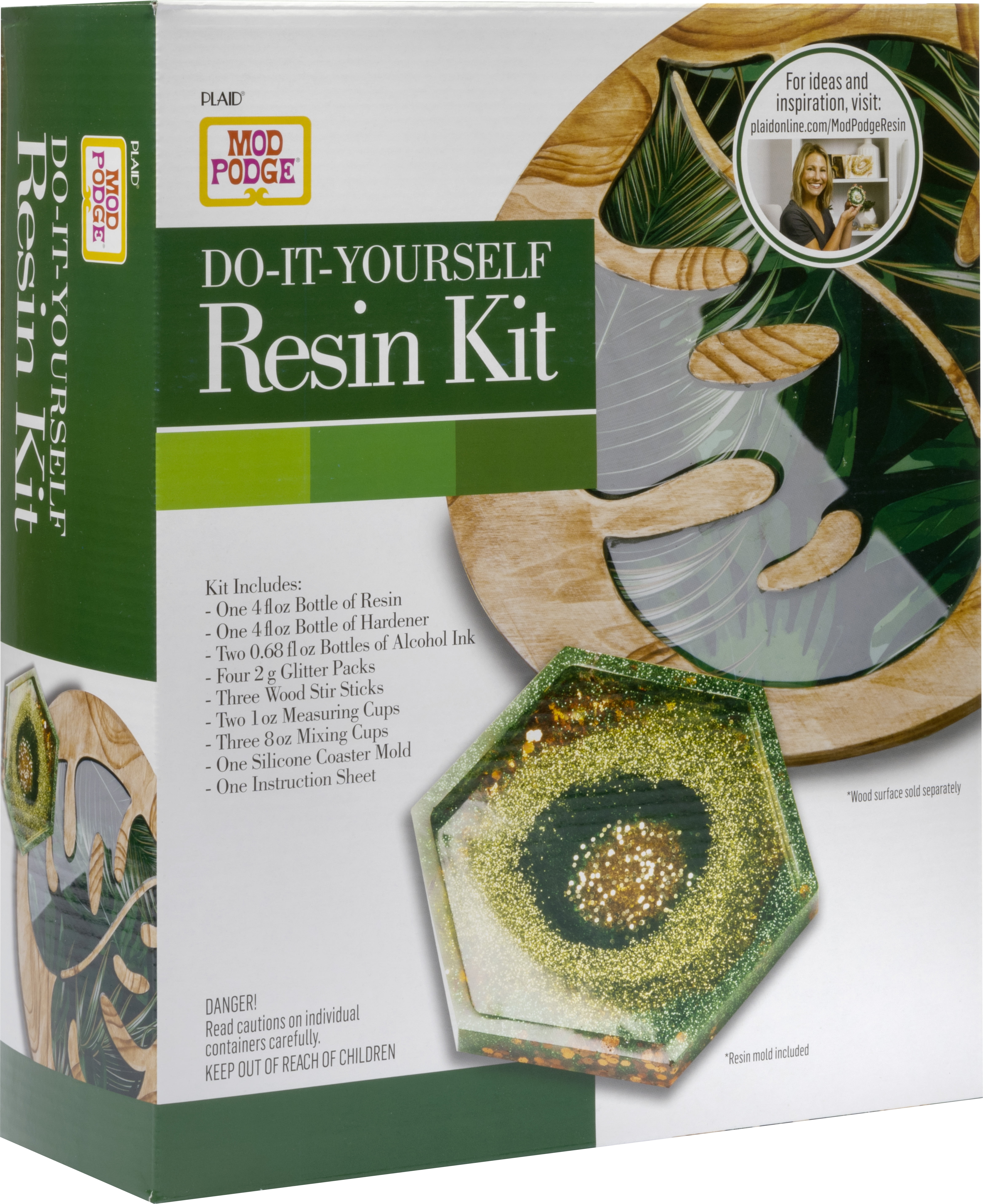 Mod Podge Do-It-Yourself Resin Coaster Kit, Hexagon, Green and Gold