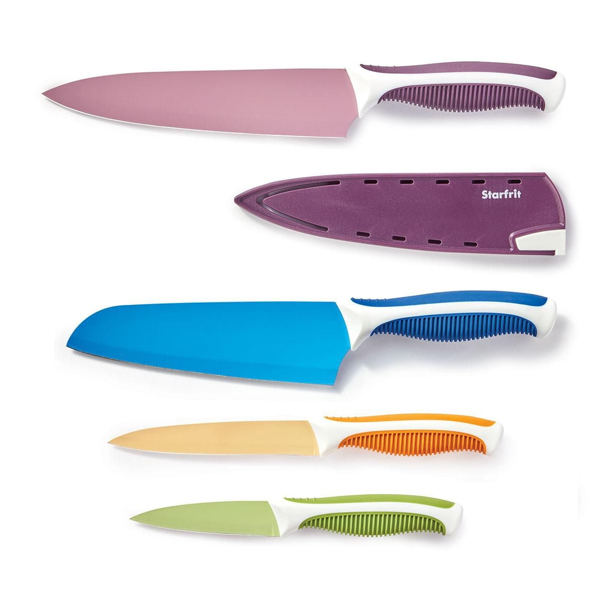 Starfrit Set of 4 Kitchen Knives with Integrated Sharpener / Protective Cover