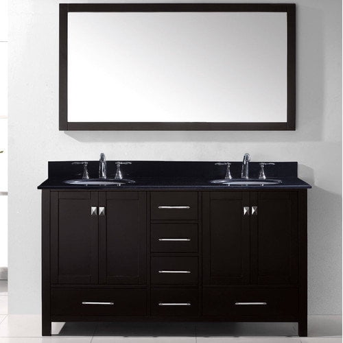 VIRTU USA Caroline Avenue 60inch Double Black Granite Bathroom Vanity