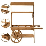 Vintiquewise QI004640 Wooden 3 Tier Rolling Table Cart With 2 Wheels for Home Decor, Display Rack, Lemonade stand, Food Stand, or Tea Stall