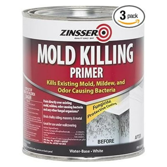 Mold Killing Water Based Anti-Mold Stain Blocking Paint Primer, 1 Quart, 3 Pack