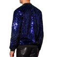 thumbnail image 3 of CHAQUETA CHIC para Hombres Chaqueta de Béisbol con Lentejuelas Argyle Fiesta Club Chaqueta Brillante 2XL Azul, 3 of 5