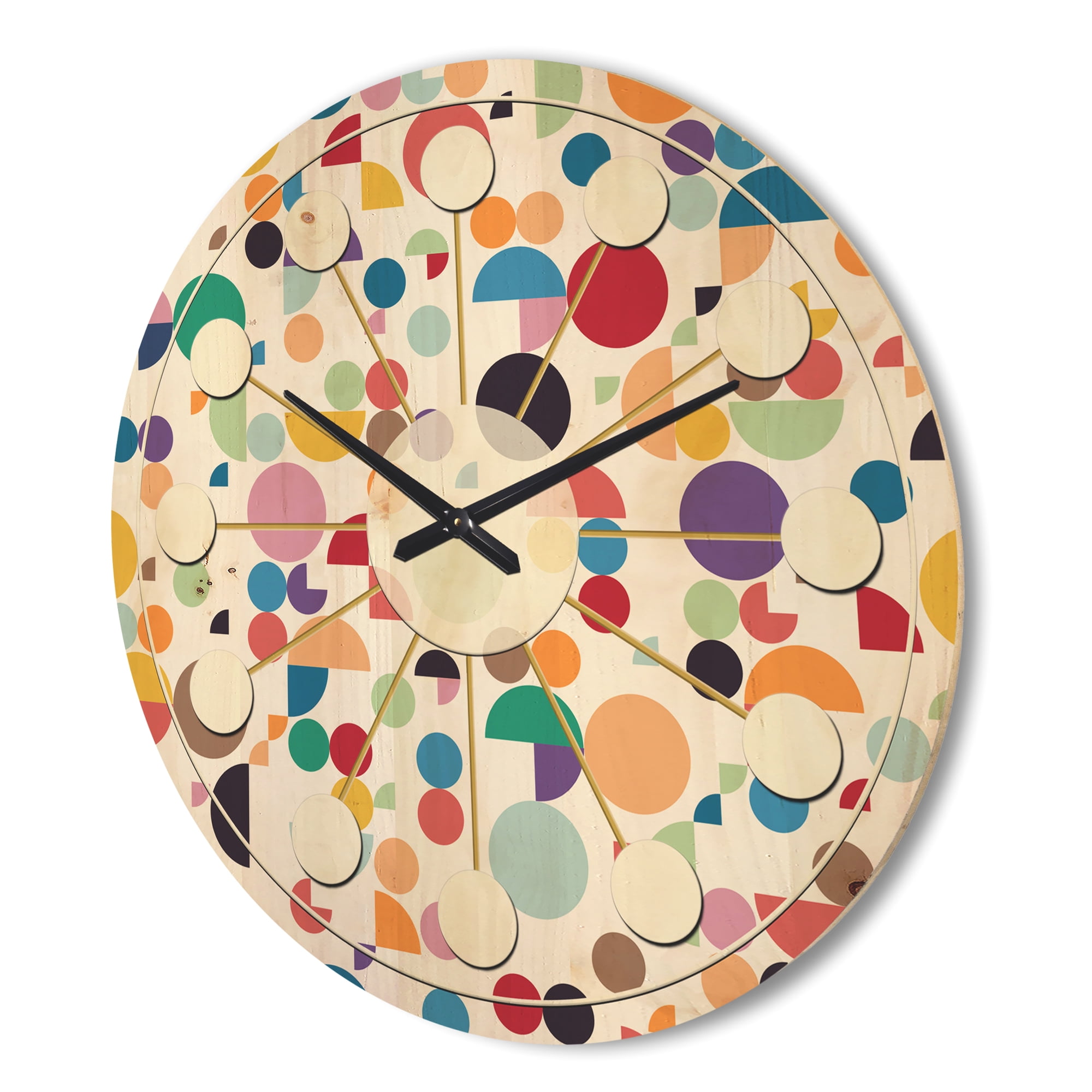Designart 'Abstract Retro Circular I' Mid-Century Modern Wood Wall Clock