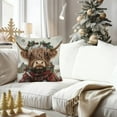 thumbnail image 4 of Christmas Highland Cow Pillow Cover – Multicolor Linen Look Faux 3D Printed Throw Cushion with Santa Hat Bull Design for Sofa Living Room Holiday Decor Fits 18x18 Insert, 4 of 6