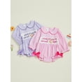 thumbnail image 3 of BemeyourBBs Baby Girl 1/2 Birthday Outfits Half Birthday Clothes Plaid Bubble Romper Half Way To Sweet One Letters Embroidery Doll Collar Long Sleeve Smocked Bodysuit Playsuit, 3 of 9