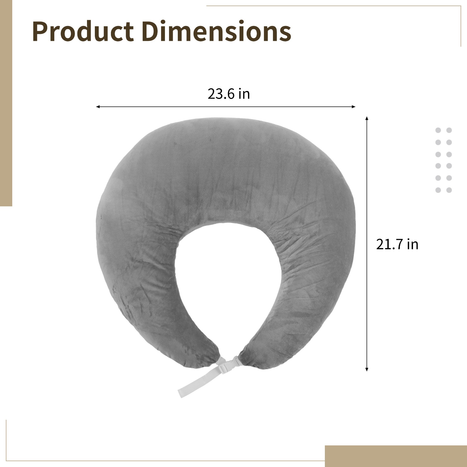Gray U-Shaped Reading Pillow, 23.6" x 21.7" Lap Support Pillow with Adjustable Strap, Crescent Design, PP Cotton Filling, Reading, Gaming, Arm, Back Support