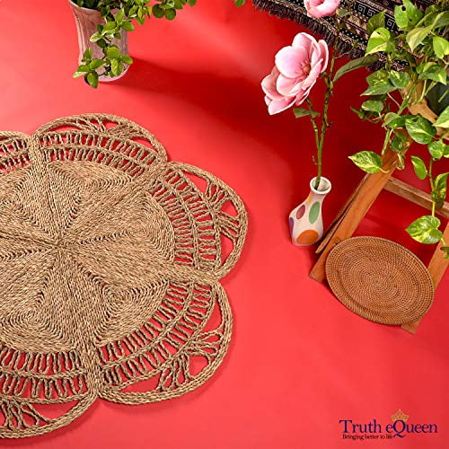 Handmade Rattan Rug Natural Round 4 Ft Indoor Area Fiber Rugs Handmade Rattan Rug Natural Round 4, Round Straw Rattan Rug