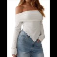 thumbnail image 2 of Camiseta Asimétrica Ajustada de Larga con Hombros Descubiertos Y2K para Mujer M, 2 of 10