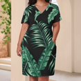 thumbnail image 3 of Dark Green Tropical Leaf Pattern Women's Summer Short Sleeve Casual Dresses Party Dress, 3 of 5