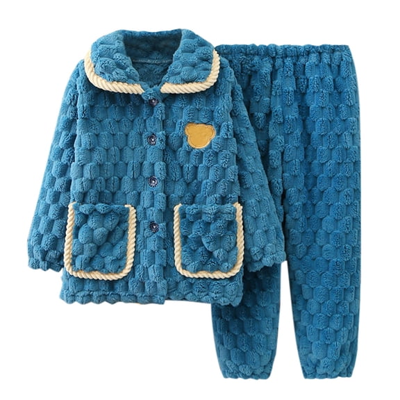 KAUOD Boys Girls Flannel 2 Piece Clothes Button Front Long Sleeve Coats Joggers Pants Fuzzy Soft Set Kids Winter Warm Outfits