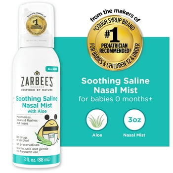 Zarbee's Soothing Saline Nasal Mist Spray with Aloe, 3 Ounce Canister