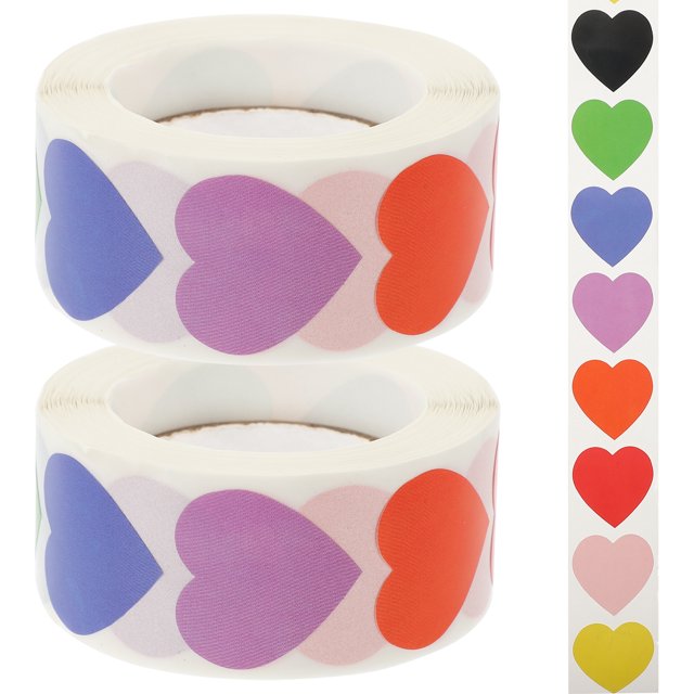 2 Rolls of Heart-shape Stickers Valentine's Day Gift Stickers Multifunctional Sealing Stickers