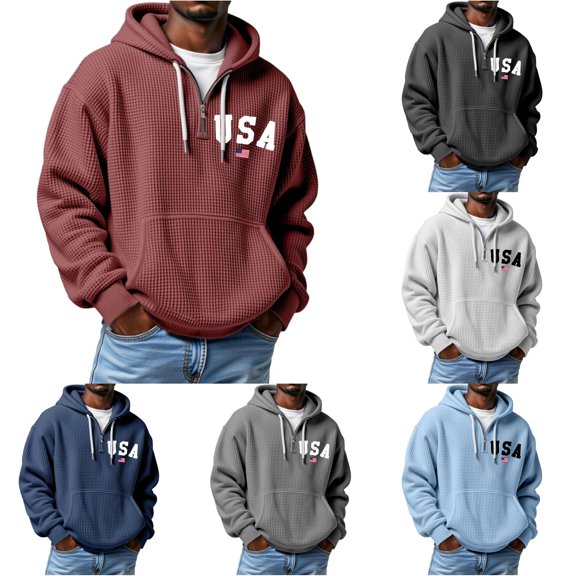 Uikmnh Men's Sweatshirts, Half Zip Pullover Hooded Sweatshirt Lightweight Casual Streetwear Top with Front Pouch Pocket for Daily Comfort, Hoodies for Men,L